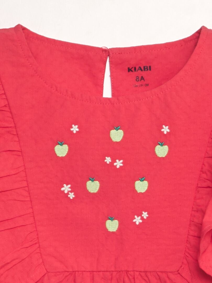 Blouse met ruches en 'fruit'-borduurwerk - ROOD