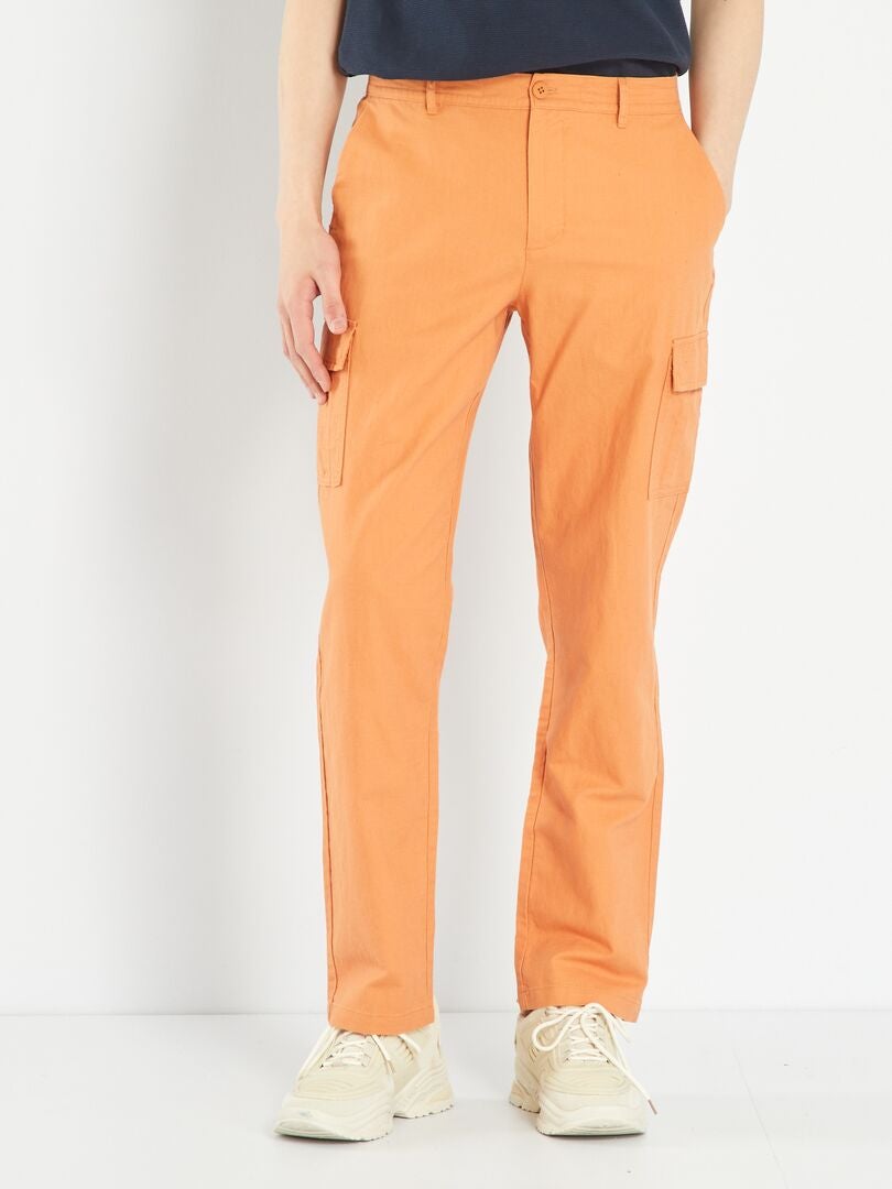 Pantalones de lino y algodón con bolsillos - NARANJA
