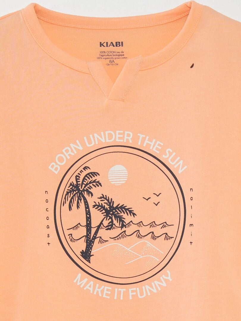 Camiseta de malha com estampa de palmeiras - LARANJA