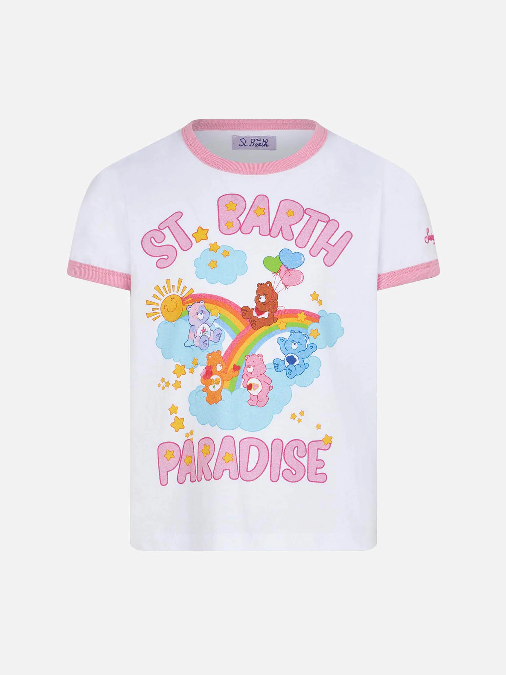 Katoenen T-shirt voor meisjes met print van het paradijs van St. Barth.