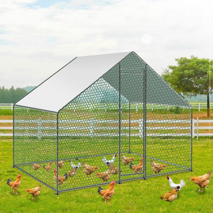 Eulenke 3x2x2 m UV-bestendige kippenhokomheining met slot, waterdicht en zonwerend dak, gegalvaniseerd staal, 6m² kippenhok