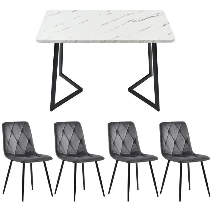 Juego de mesa de comedor de 117 × 68 cm con 4 sillas - Juego moderno de mesa y sillas para cocina/sala de estar - Sillas de terciopelo gris oscuro