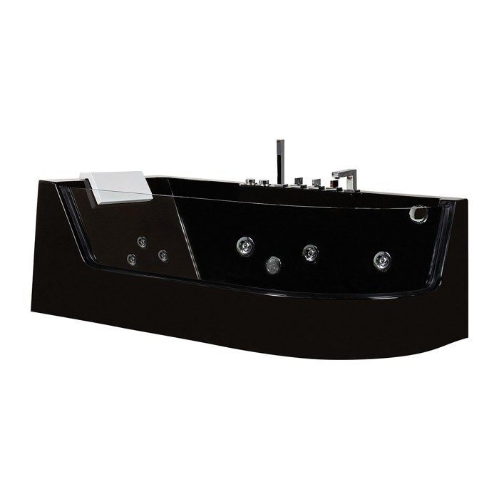 Vasca idromassaggio con frontale in vetro - 170 x 80 x 57 cm - Nera - Angolo sinistro - Capacità 1 persona - 263 L - ARIA
