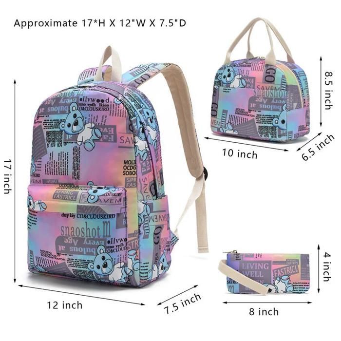 Conjunto de 3 Mochilas Escolares para Meninas e Meninos, Mochila Escolar Primária XJYDNCG Mochila Infantil - 30x19x43cm - Azul