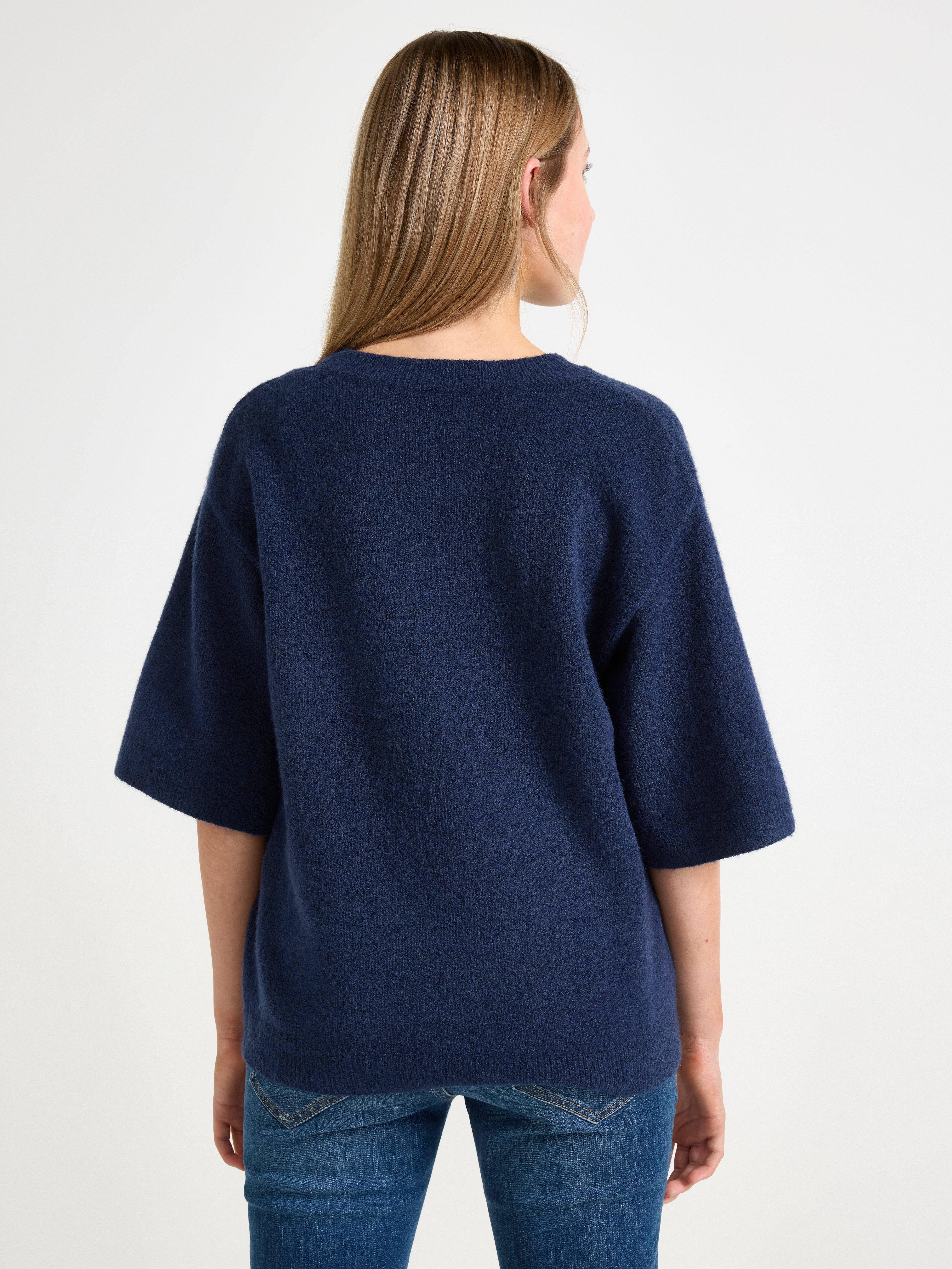 Jersey de punto de manga corta azul oscuro