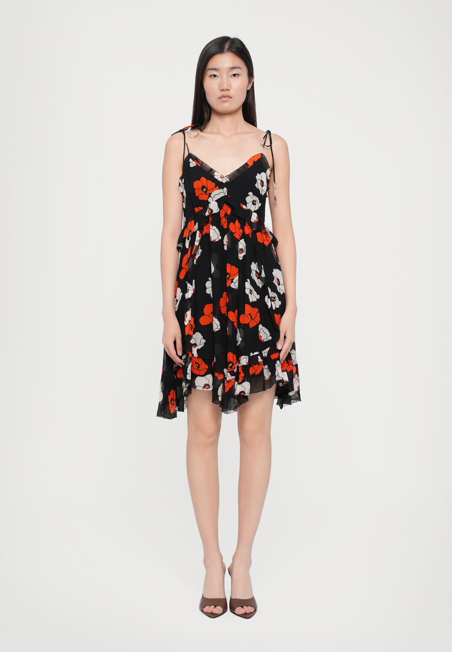 The Kooples ROBE - Vapaa-ajan mekko - black/punainen/luonnonvalkoinen