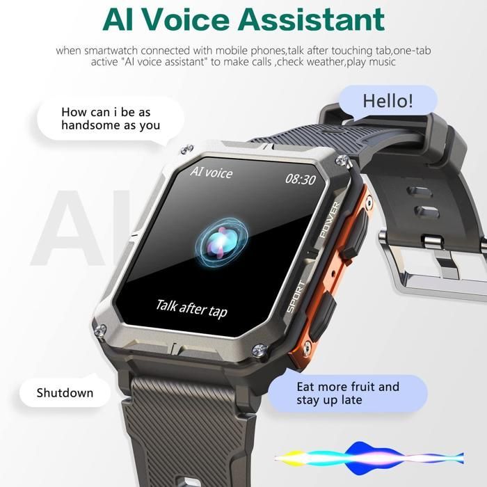 Montre intelligente militaire pour hommes avec appel, tracker d'activité, IP68 (noir)