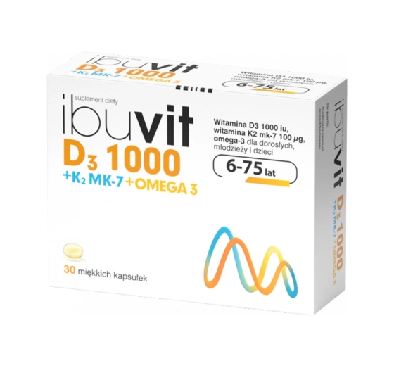 Ibuvit D3 1000   K2 MK-7 Omega 3 suplement diety dla dzieci, młodzieży i dorosłych 30 kapsułek