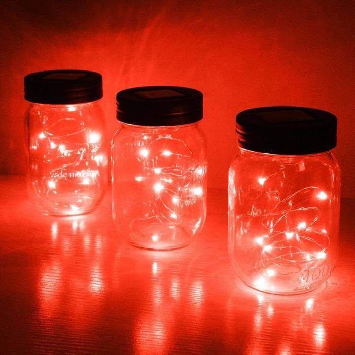Luces solares para macetas Mason, paquete de 3, luces decorativas para macetas Mason, lámpara de araña solar de hadas de 20 LED, ideal para la boca