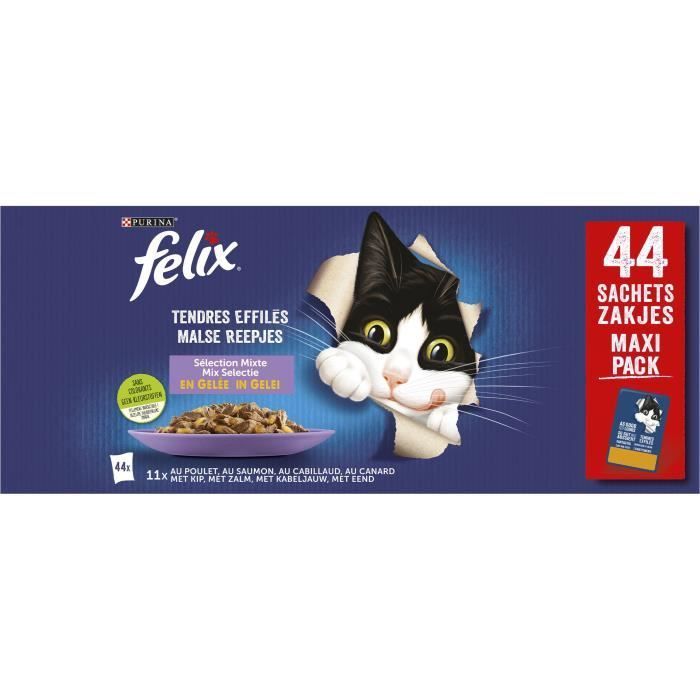 FELIX Tender Shreds in Jelly Meat-Fish - 44 x 85 g - Freshness pouches for adult cats