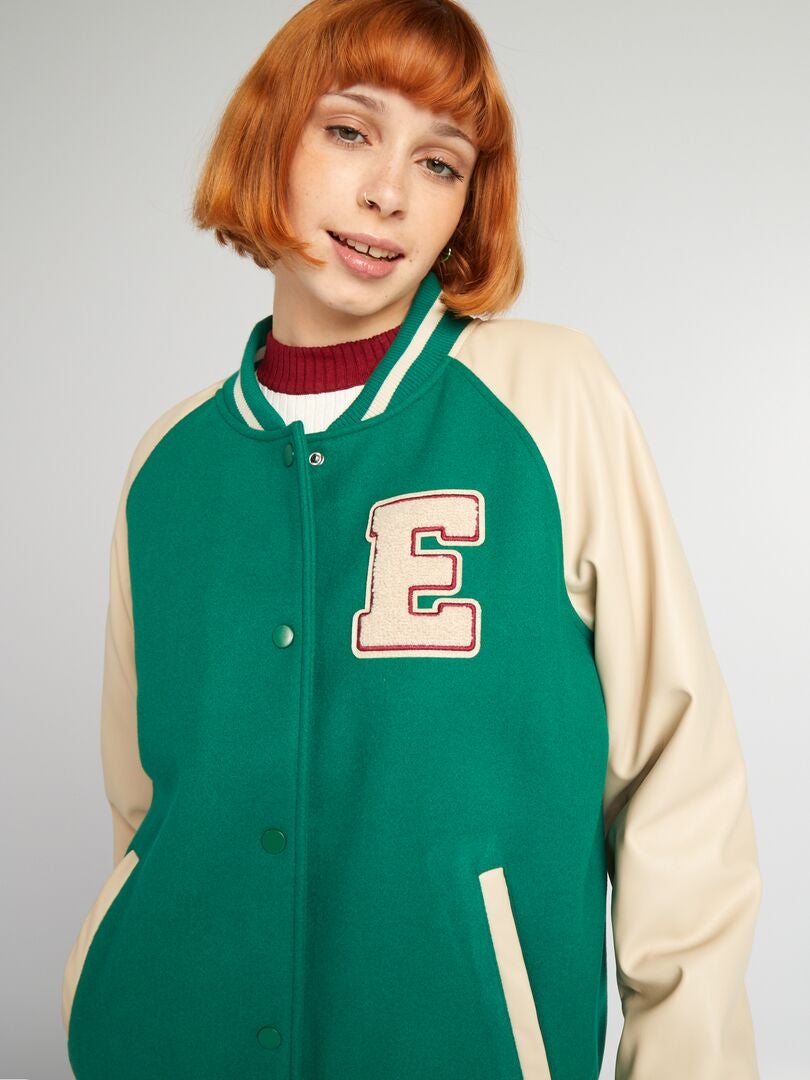 Chaqueta bomber estilo universitario - VERDE