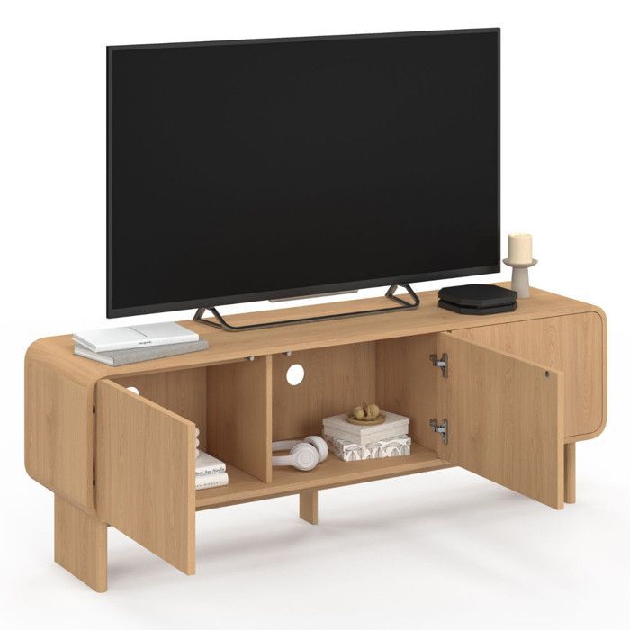 IDMARKET CAPUCINE 140cm tv-meubel met 3 deuren, beuken afwerking, afgerond design
