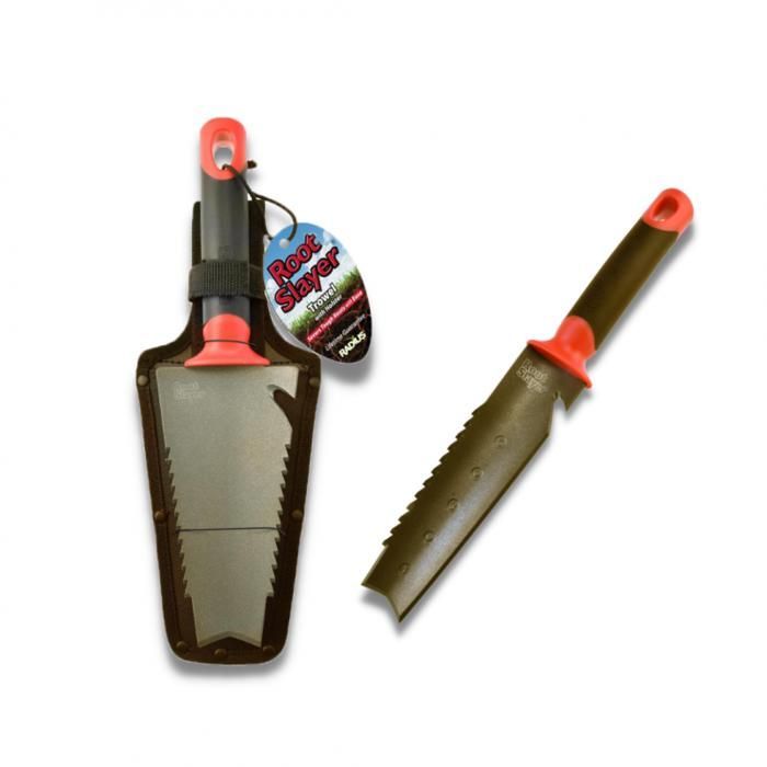 Herramienta manual RootSlayer + Cuchillo de mano para tierra/hoja dentada - Herramientas de jardinería multifuncionales esenciales - ligeras y versátiles