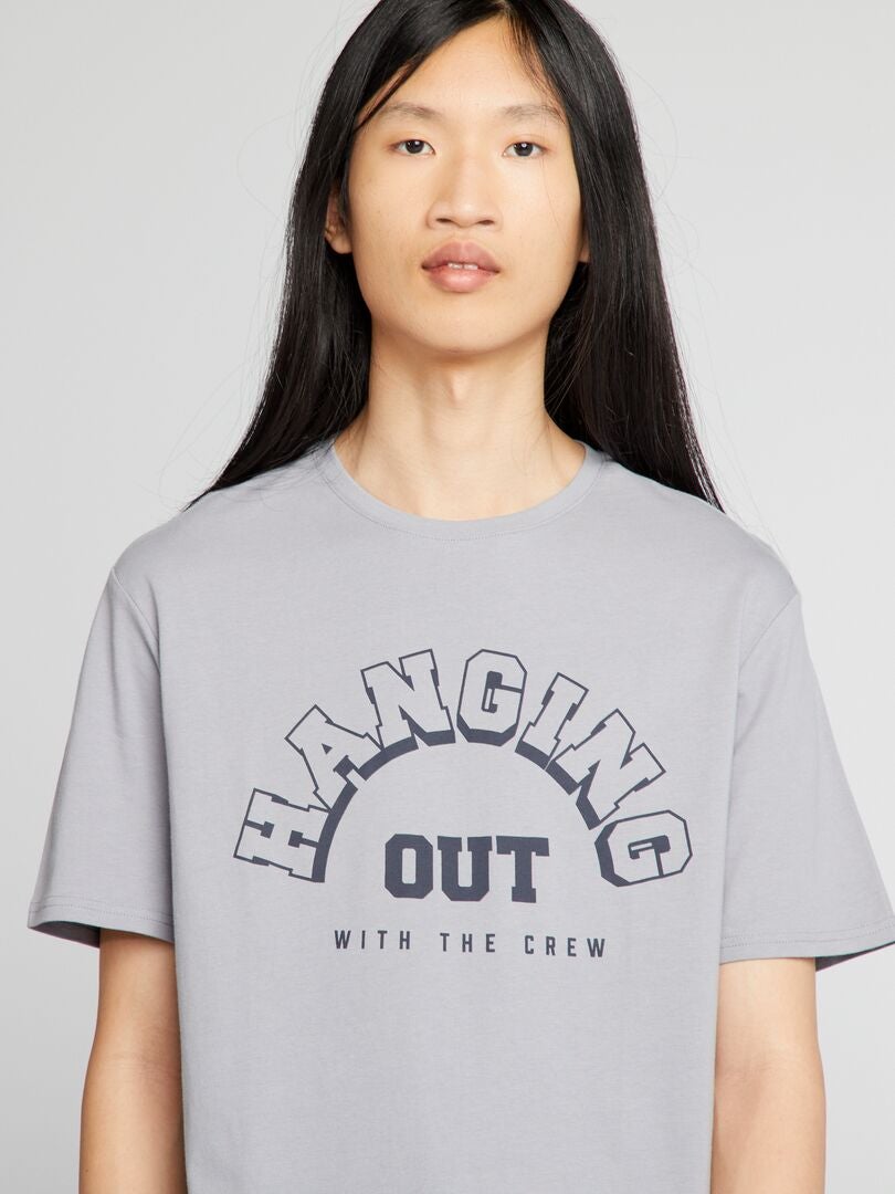 Camiseta de malha com gola redonda - AZUL