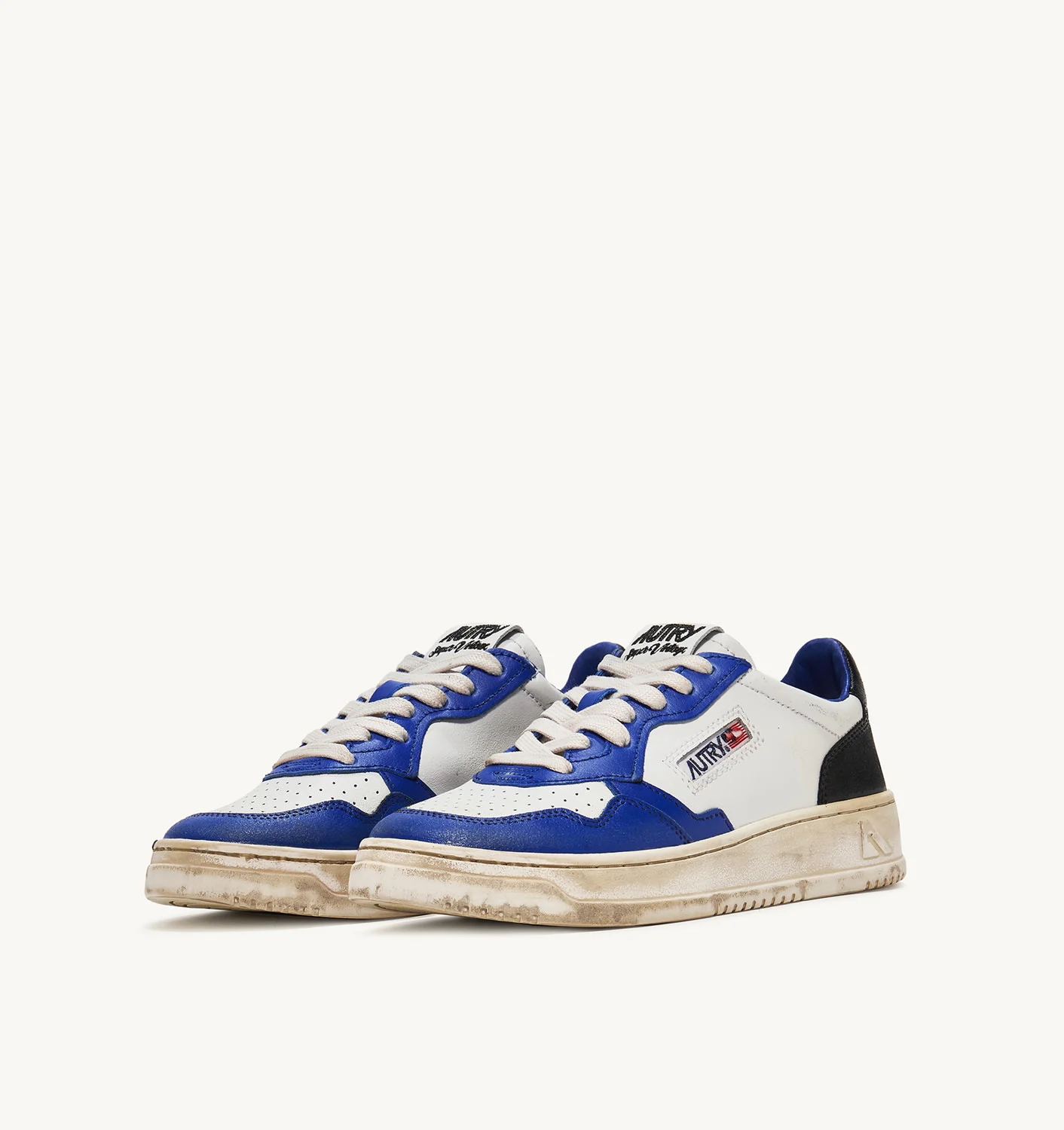 Adidași vintage MEDELIST Low din piele albă, albastră și neagră