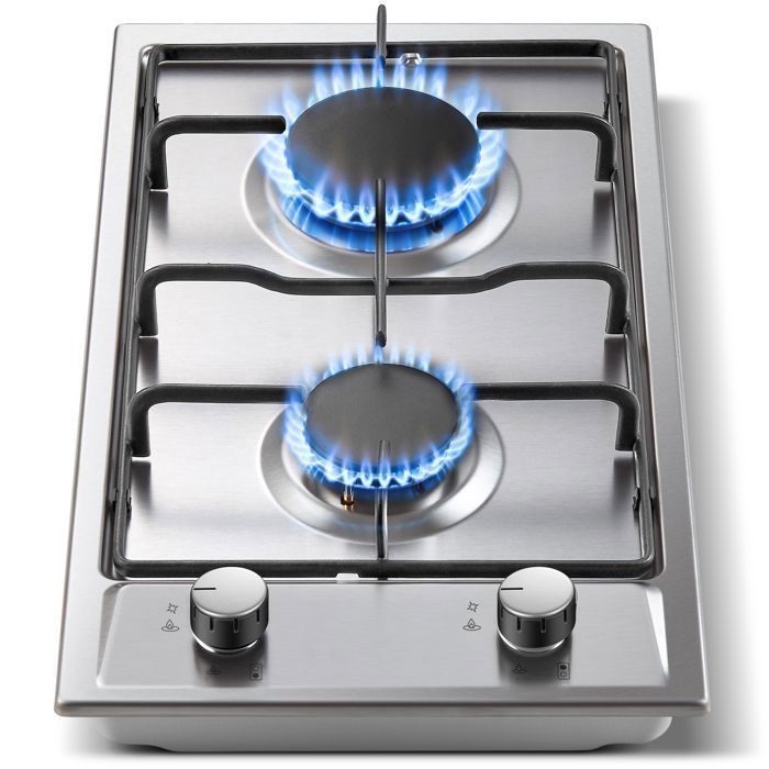 Gasspis, 2 brännare i rostfritt stål, termoelementsäkerhet, inbyggd 30 cm spis, naturgas/propan, 4200W