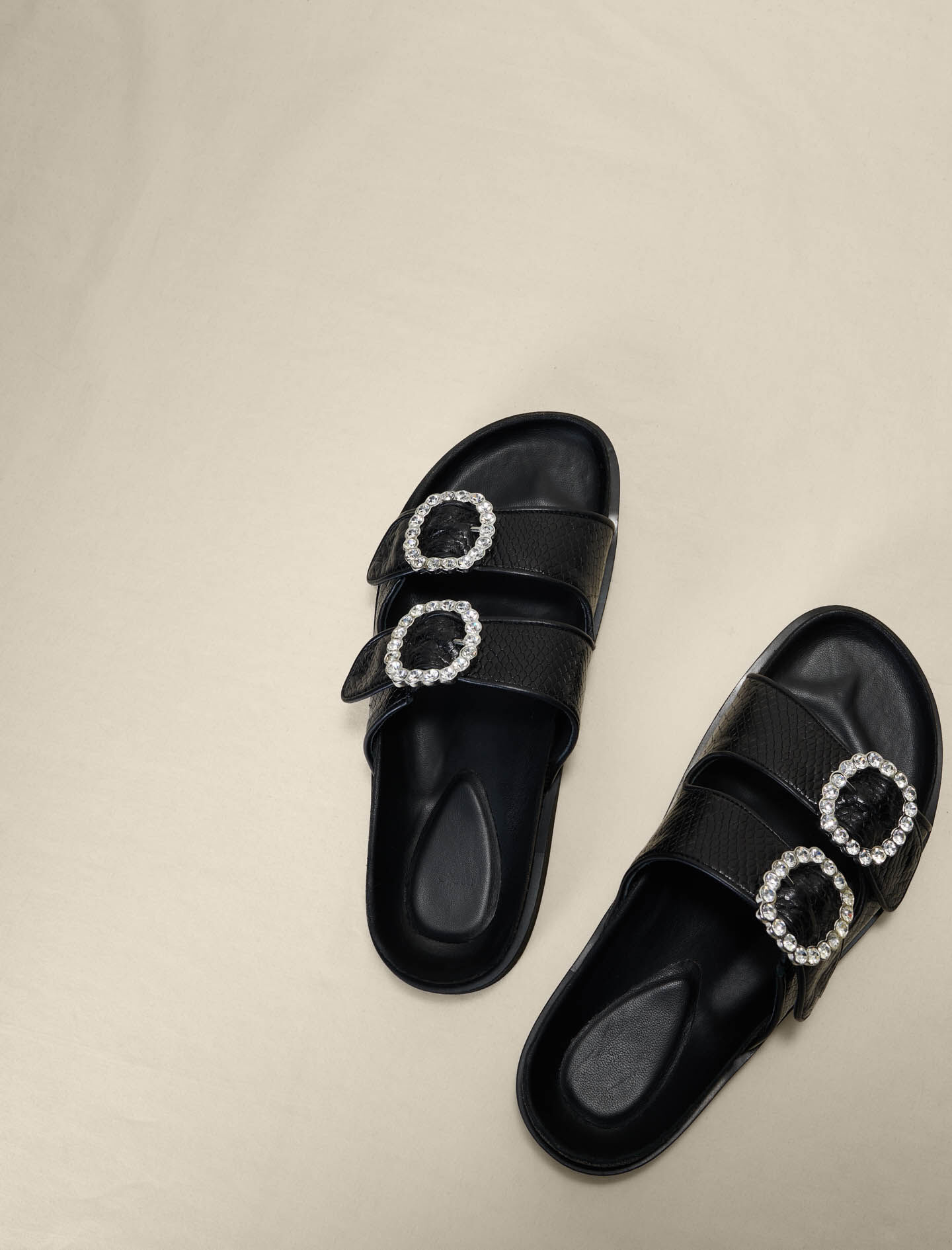 Sandalen met strassgespen - Zwart