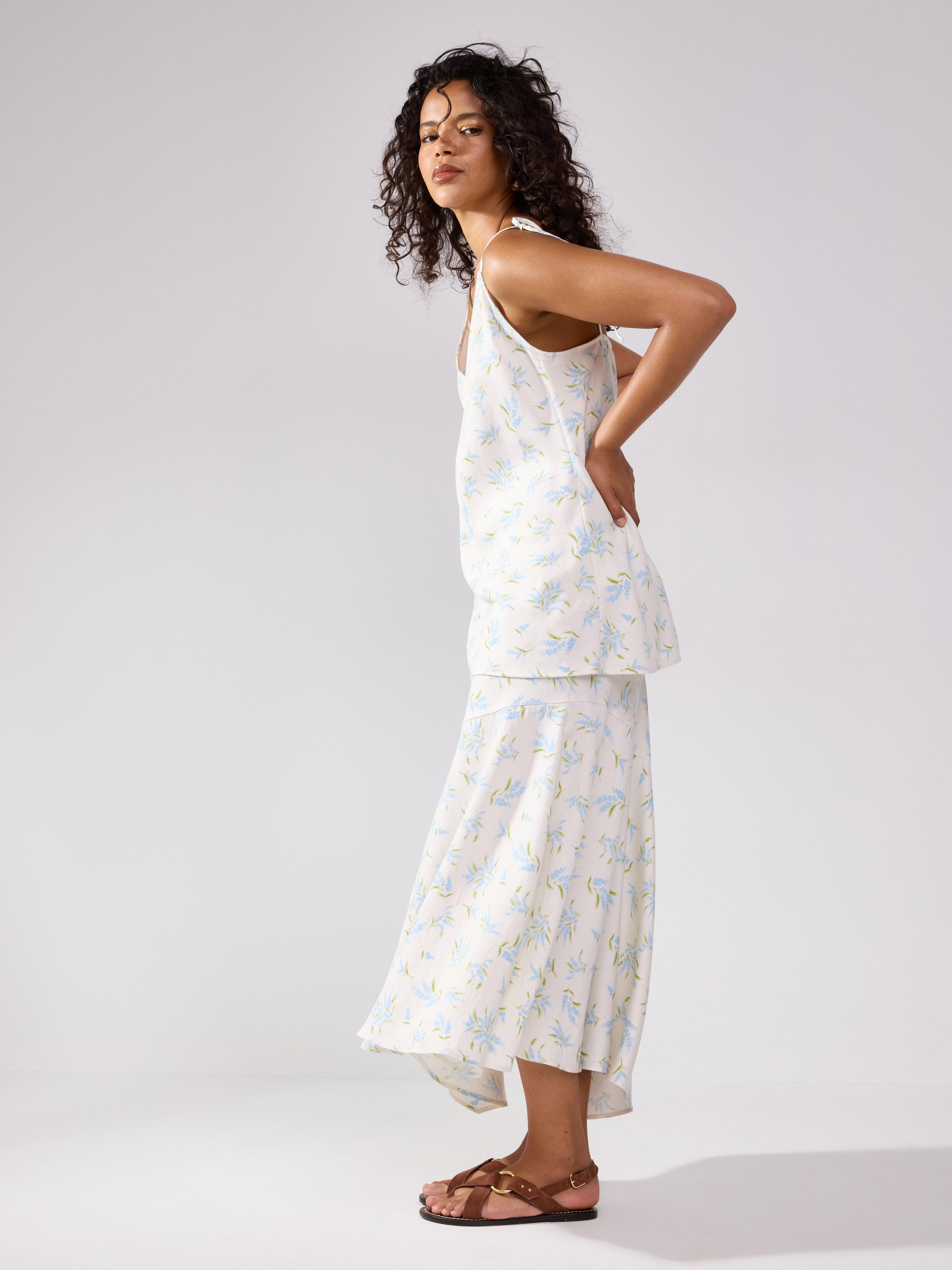 Saia de tecido plano em viscose off-white