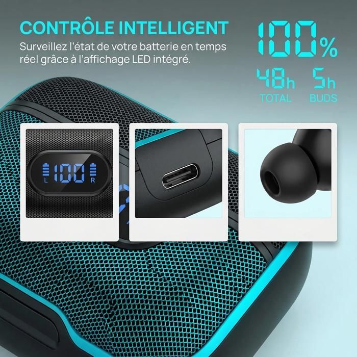 Wireless Earbuds - FINGERTIME - 4 Microphones for HD Calls, Immersive Stereo Sound, 48H Battery Life, IPX7 Waterproof, LED Display
