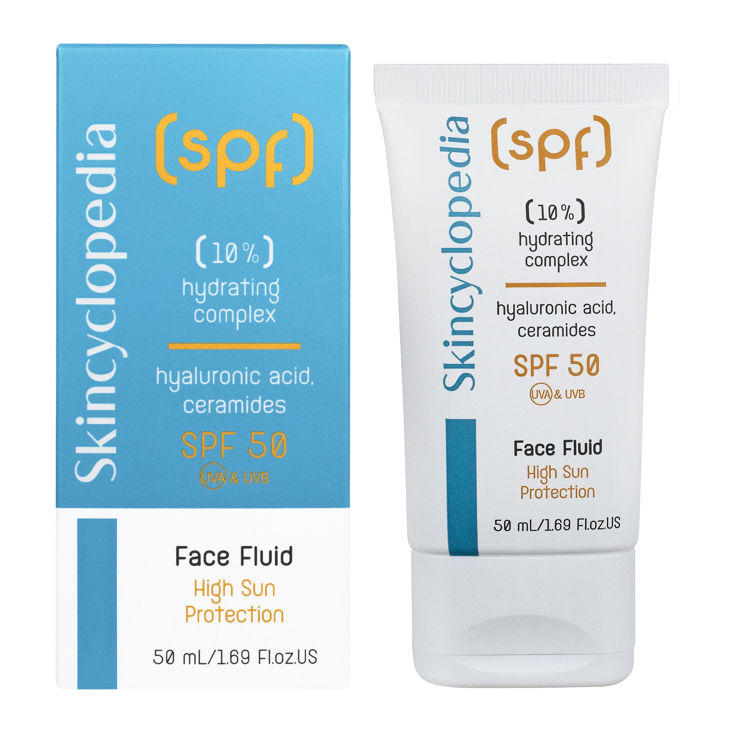 Drėkinamasis kompleksinis hialurono rūgšties veido fluidas su SPF 50 Veido apsauga