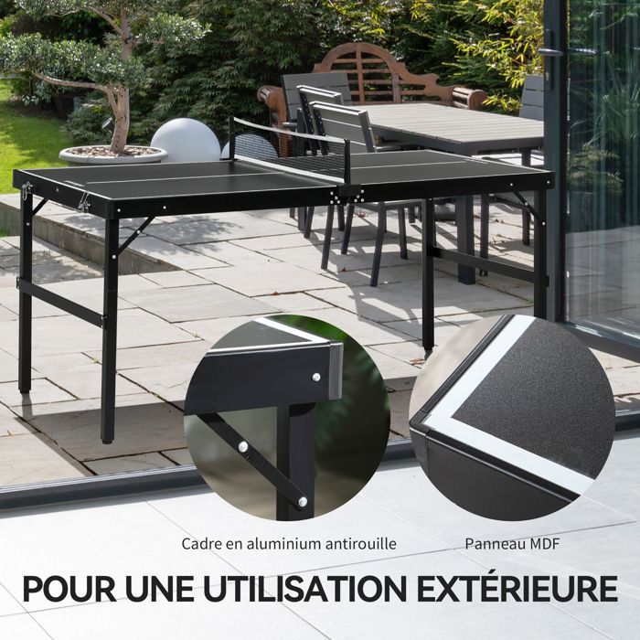Mini ping pong table - SPORTNOW - foldable - with net, balls, handle - 152 x 76 x 72 cm - black