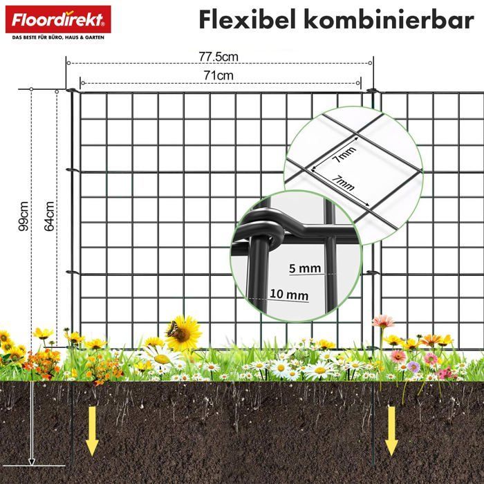 x Enrejado + 6 postes, valla metálica para ensamblar, color antracita