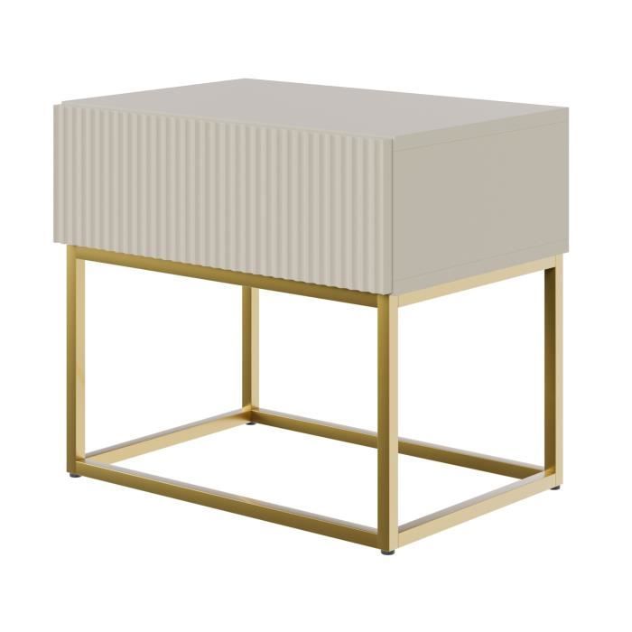 Bedside table - SELSEY - VELDIO - 50 x 35.6 x 44 cm - Taupe (grey-beige) - Gold legs