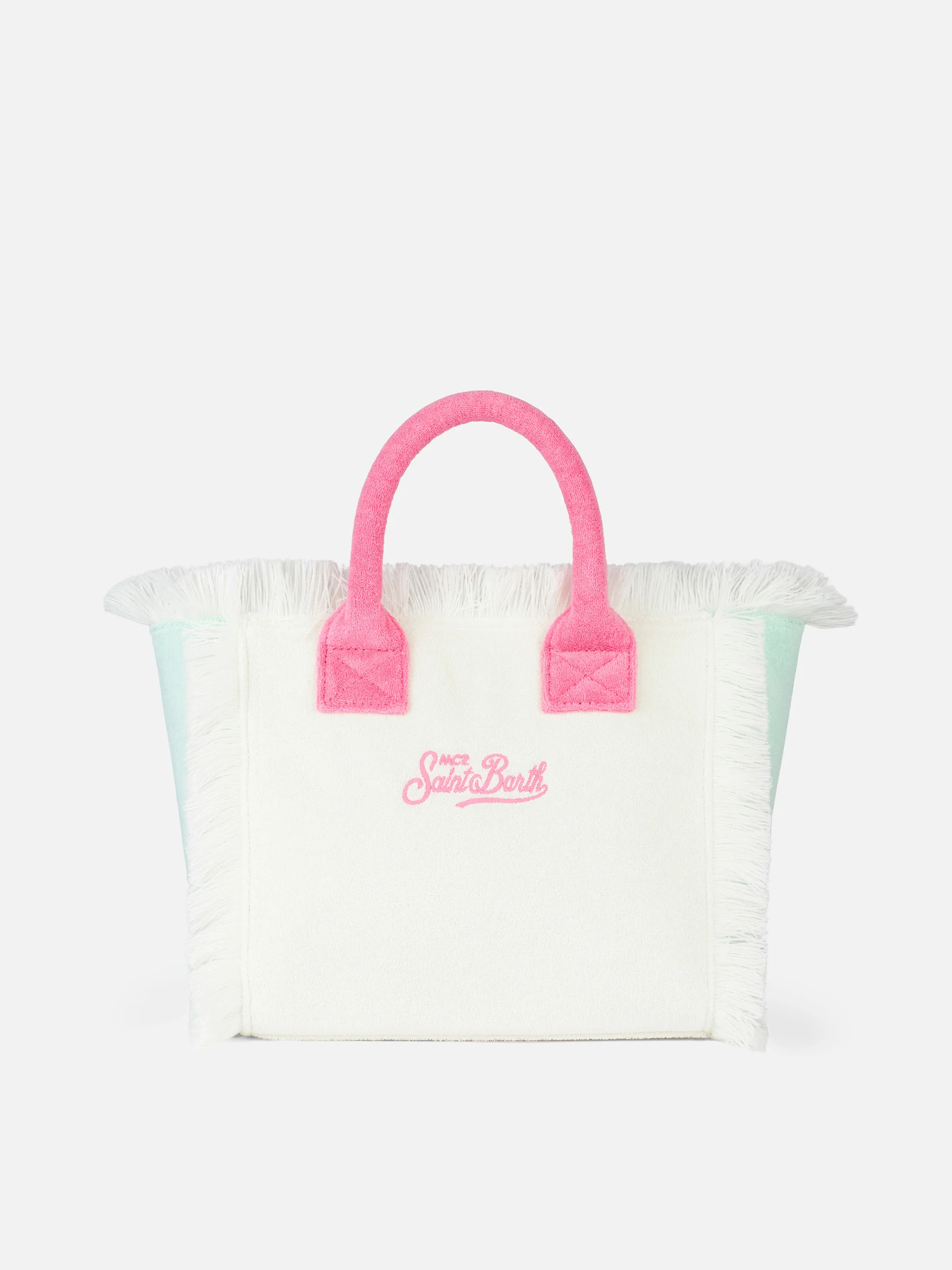 Colette Sponge Handtas Wit | Meerkleurig Patch Logo | Ritssluiting en Binnenvak | Afneembare Schouderband | Meerkleurige Badstof Patch | MC2 Saint Barth