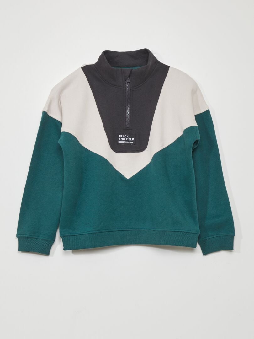 Colorblock sweatshirt met hoge hals en ritssluiting - GROEN
