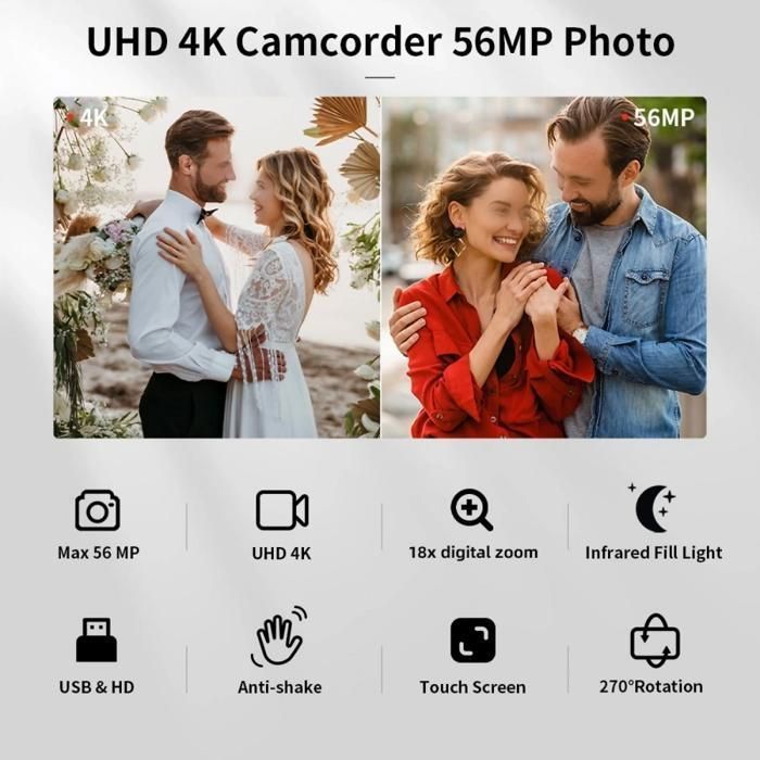 Videocámara digital, 4K/30FPS, 13 MP, pantalla HD de 3