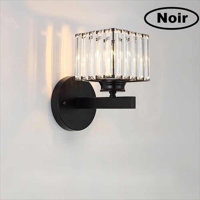 Aplique de pared moderno de cristal WOTTES, lámpara de pared cuadrada de cristal negro de 15 cm, casquillo E27, 1 unidad para dormitorio, mesita de noche o pasillo.