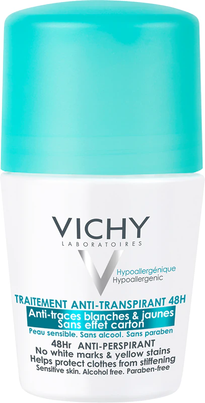 Desodorante roll-on antitranspirante Vichy 48h contra manchas brancas e amarelas