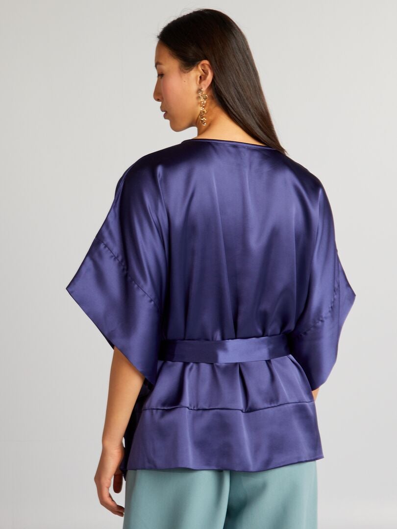 Blusa senza maniche tinta unita e satinata - BLU