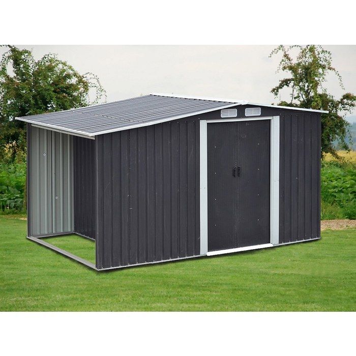 Caseta de jardín metálica con espacio para almacenar leña, de acero galvanizado gris, 6,7 m² - LERY
