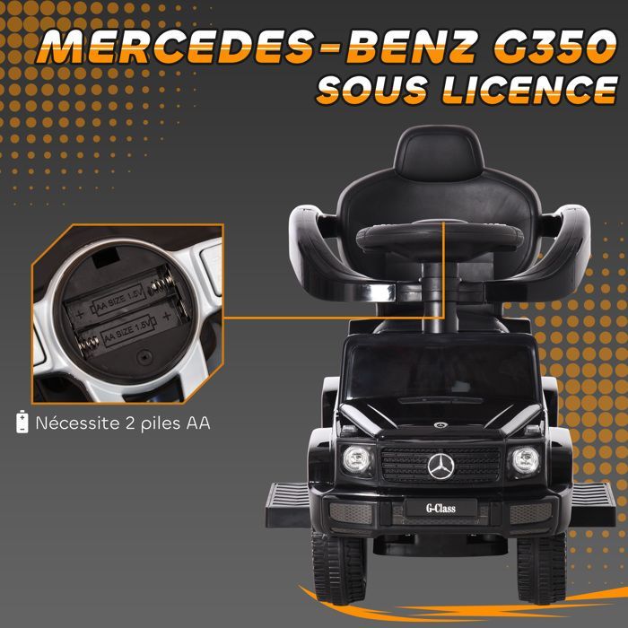 Porteur enfants - HOMCOM - voiture enfant multi-équipée klaxon marche-pieds garde-corps - plastique - 12-36 mois - noir