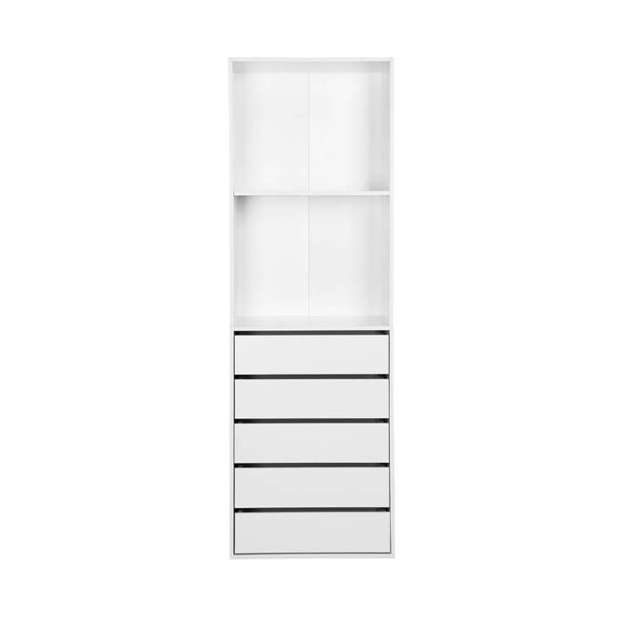 Module dressing avec 5 tiroirs et 2 étagères. blanc.  panneaux stratifiés