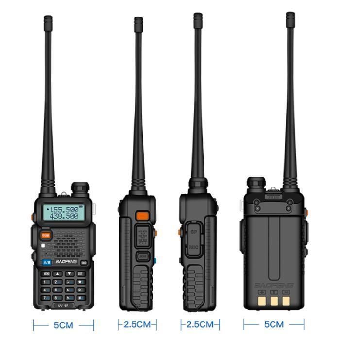 Rádio Walkie-Talkie Baofeng UV-5R FM VHF/UHF com Dual Band, Visor, Modo de Espera e Relógio Integrado (Fone de Ouvido Incluso, Preto)