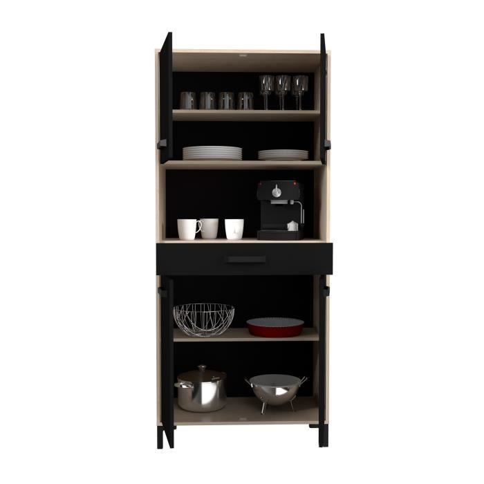 Aparador de cocina FACTORY - Acabado en roble y negro - 2 puertas + 1 cajón - Modular - Ancho 80 x Profundidad 43,3 x Alto 185 cm