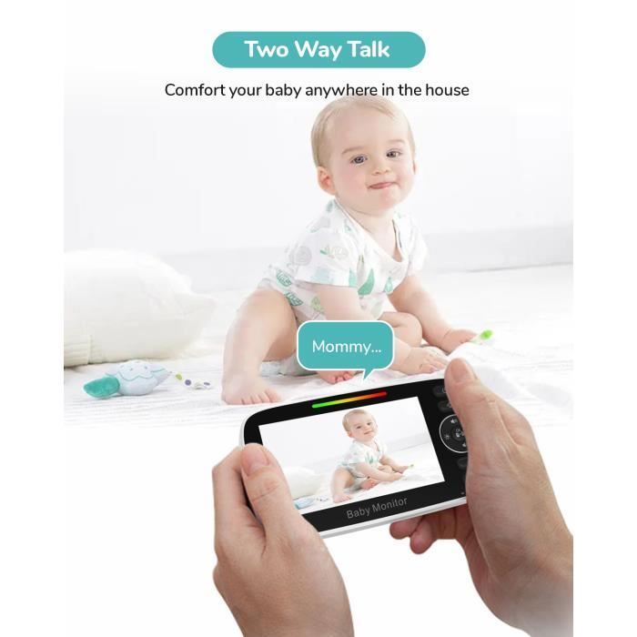 Babyphone, Écran LCD 4,3'' et Babyphone Camera de 2100mah, Bébé Moniteur avec VOX, Vision Nocturne, Communication bidirectionnelle
