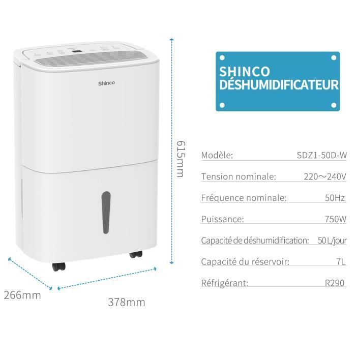 Shinco WIFI Déshumidificateur 50L-Jour, Purificateur d'air, Filter à Charbon Actif, Drainage Continu, Fonction Sèche-Linge, Blanc