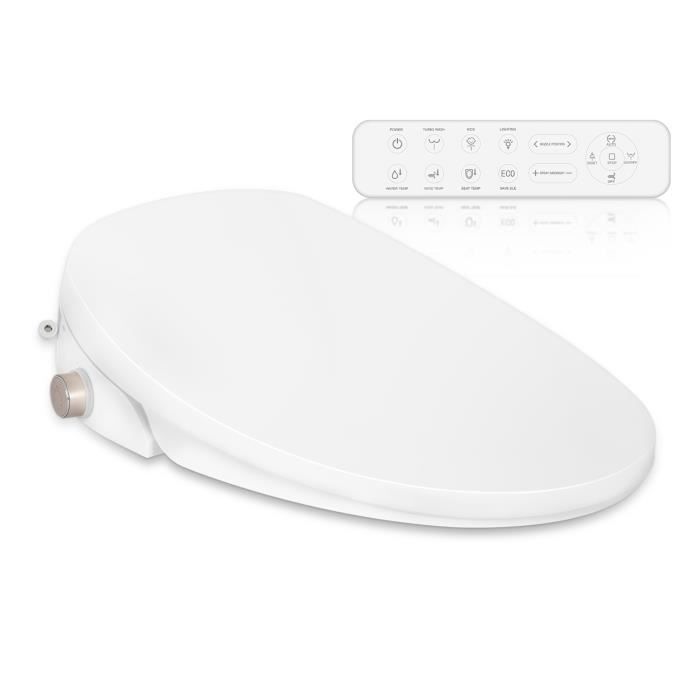 Asiento de inodoro PULUOMIS, asiento de inodoro eléctrico, tapa de inodoro inteligente con control remoto y cierre suave, blanco