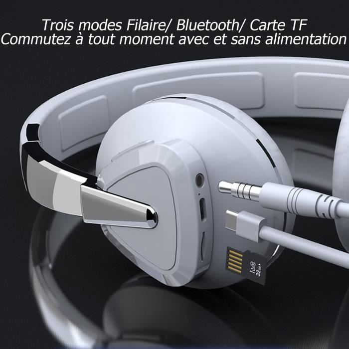 Bluetooth Headphones - Brillsten - 9D Audio - Built-in Microphone - Hi-Fi Stereo - Foldable White