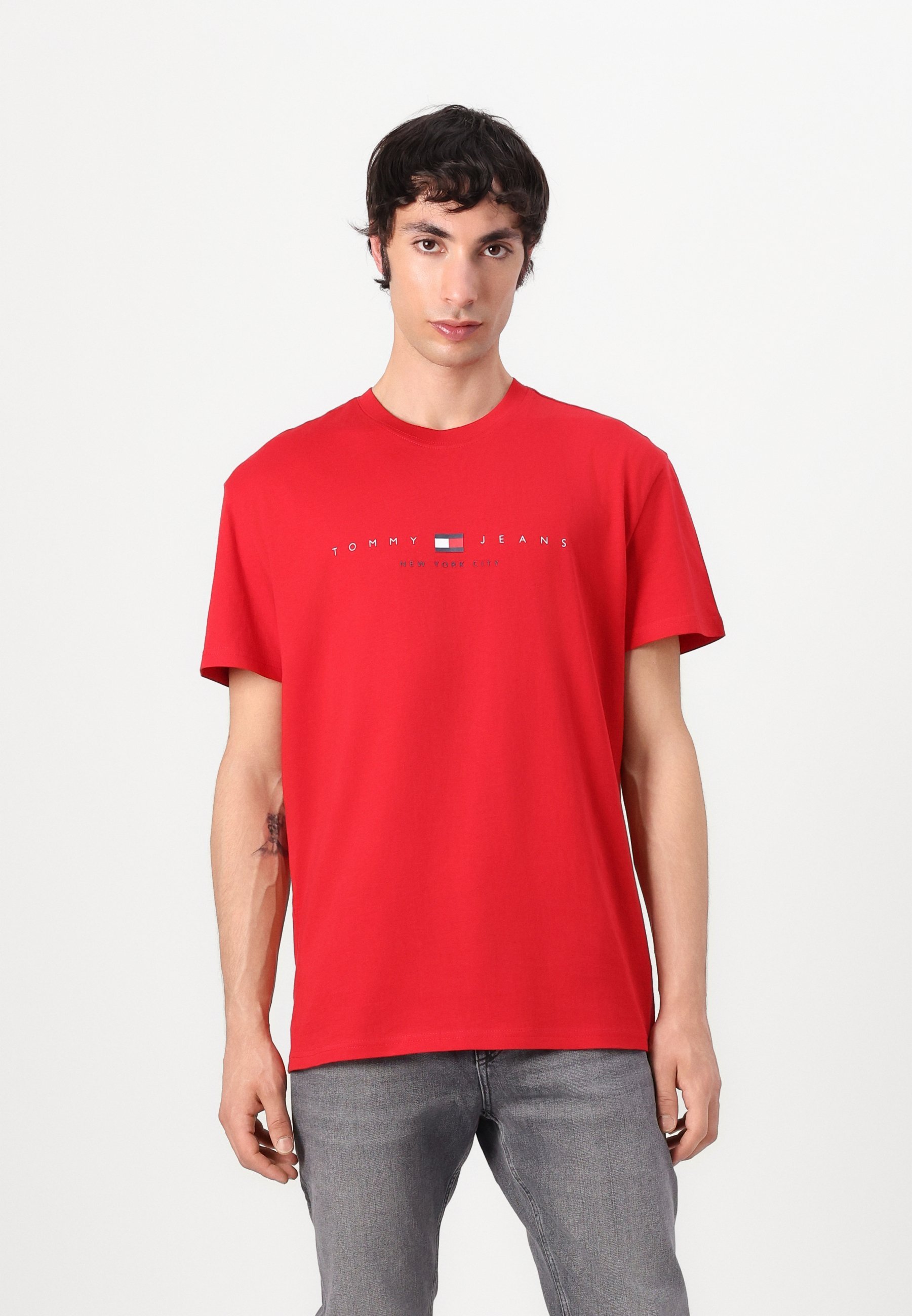 T-shirt Tommy Jeans FLAG LINEAR - Imprimé - Rouge saphir