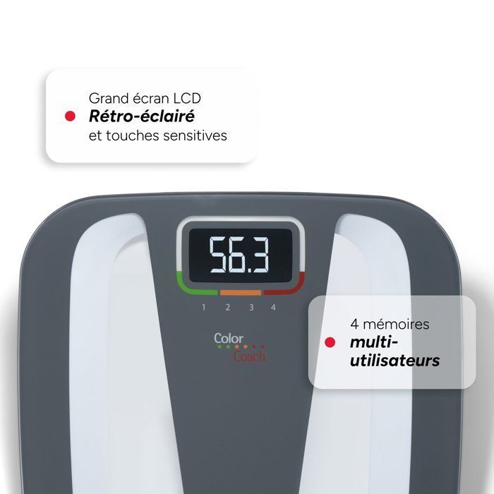 Balanza electrónica de baño Terraillon - COLOR COACH QUATTRO - Reconocimiento automático, 4 memorias de usuario - 160 kg