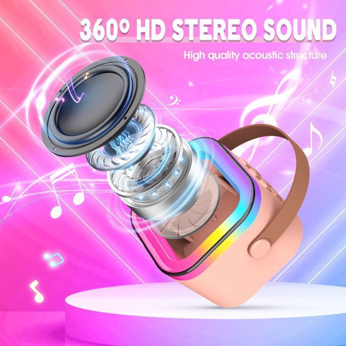 Máquina de karaoke infantil - ATOPDREAM - ATOPDREAM - 2 micrófonos inalámbricos - Bluetooth 5.0 - Luces RGB (rosa)