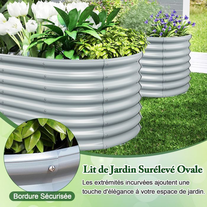 Galvanized Metal Raised Garden Bed - RELAX4LIFE - Rust Resistant - Bottomless Raised Planter - 165x80x60cm - Grey