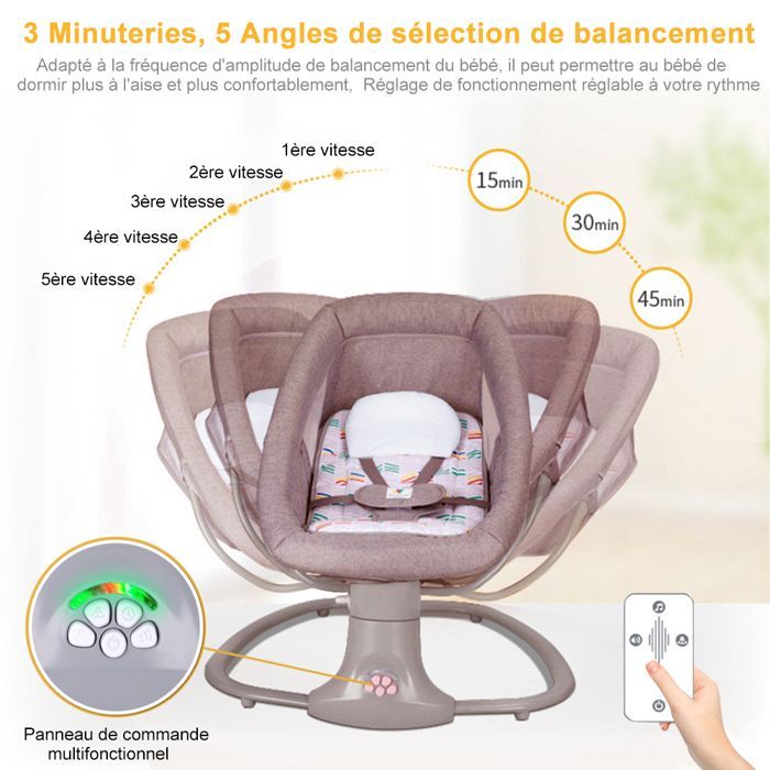 3-in-1 Electric Baby Swing with Remote Control - Bouncer/Rocker with 5 Swing Speeds - Bluetooth Music - Pink