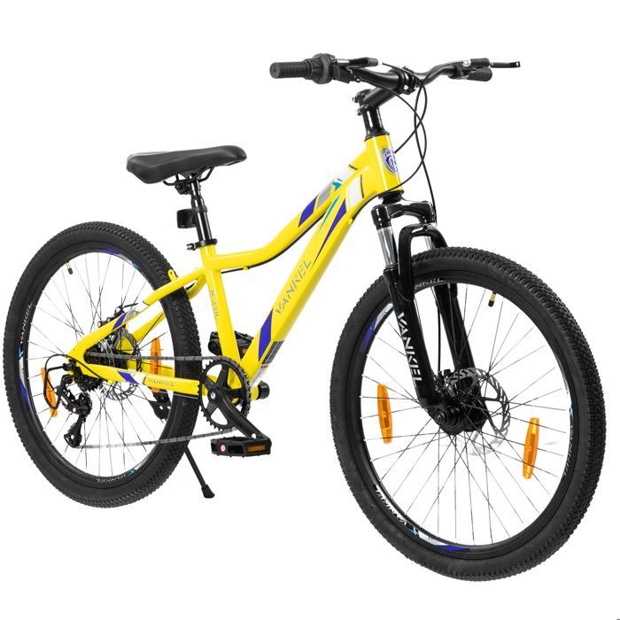 VANKEL 24-inch Children's Bike – 6-Speed Mountain Bike for Boys/Girls Ages 8-12 – Disc Brakes – Sport Yellow