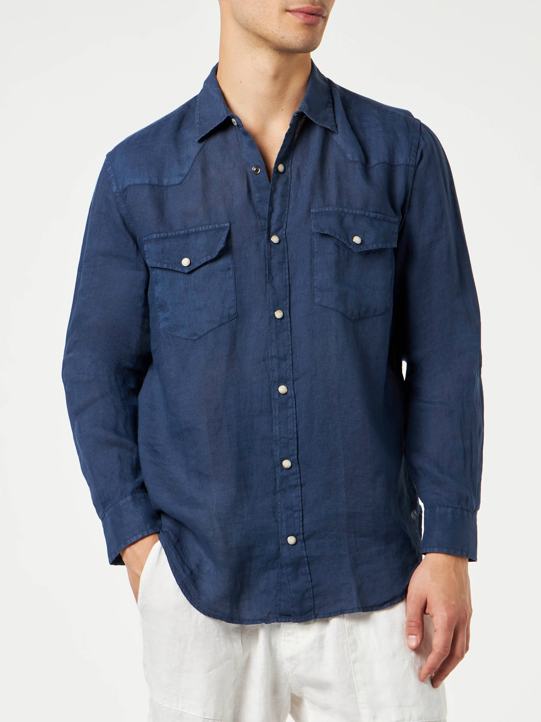 Donker denim linnen overhemd