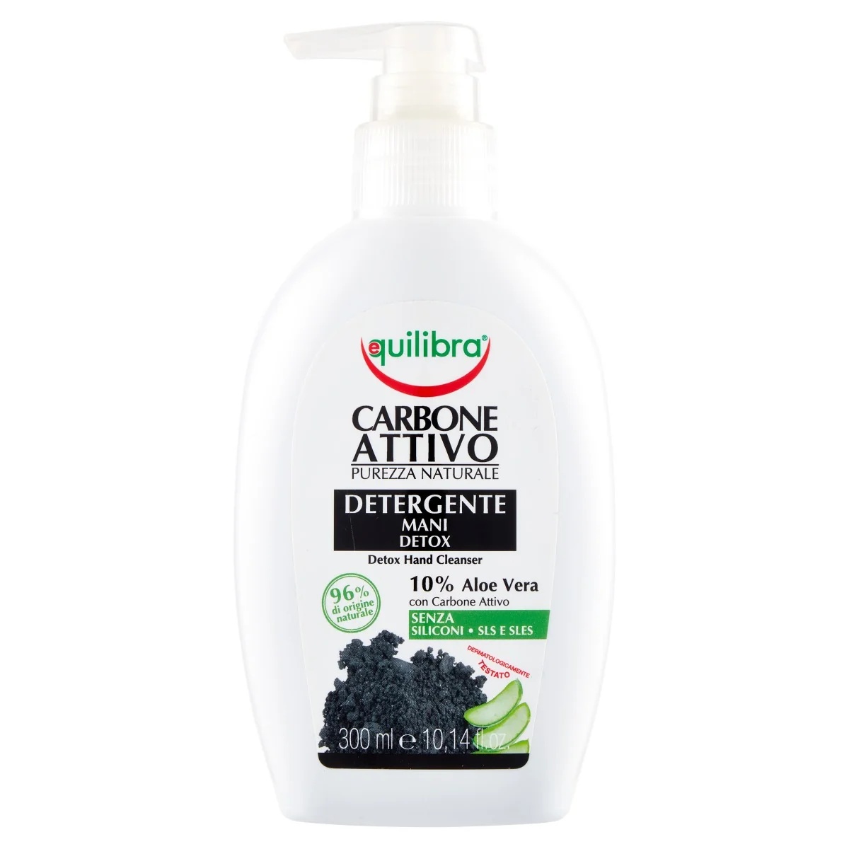 Equilibra Equilibra Detox handdesinfectiemiddel met actieve kool 300 ml. Ontgiftende werking.
